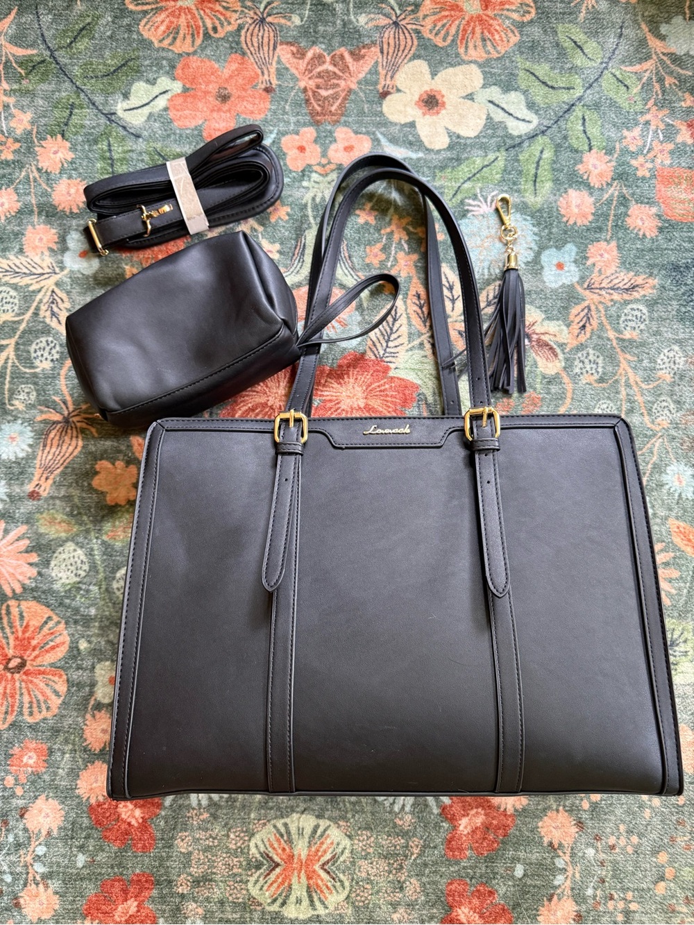 Lovevook Structured Black Laptop Tote with Double Top Handles